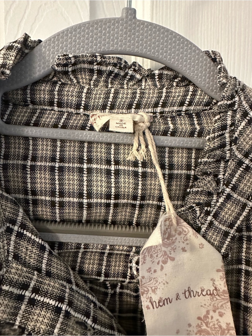 NWT Hem & Thread Gray Plaid Long Sleeve Shirt Dress - Picture 4 of 5